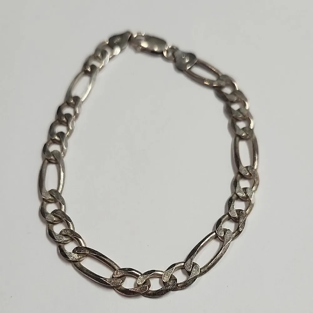 Mens Italian Figaro Chain Sterling Silver 925 Bracelet 8.25 Inches